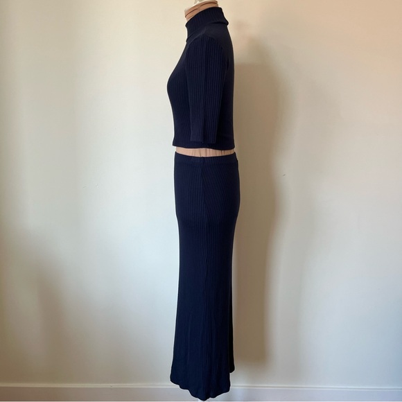 Reformation Navy Blue Ribbed Knit Leia Turtleneck Top Midi Skirt Set EUC Small - Picture 4 of 12